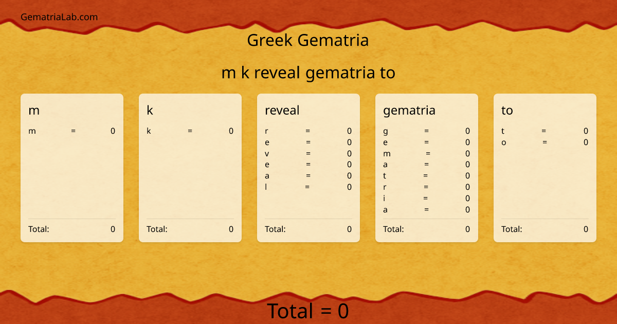 m k reveal gematria to in greek Gematria